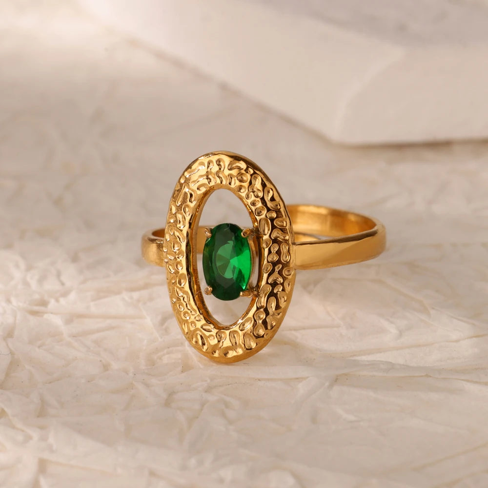 Grüne Zirkonia Herzringe für Damen, Vintage Goldfarben, Edelstahl, offener Ring, modischer ästhetischer Schmuck, Hochzeitsgeschenk