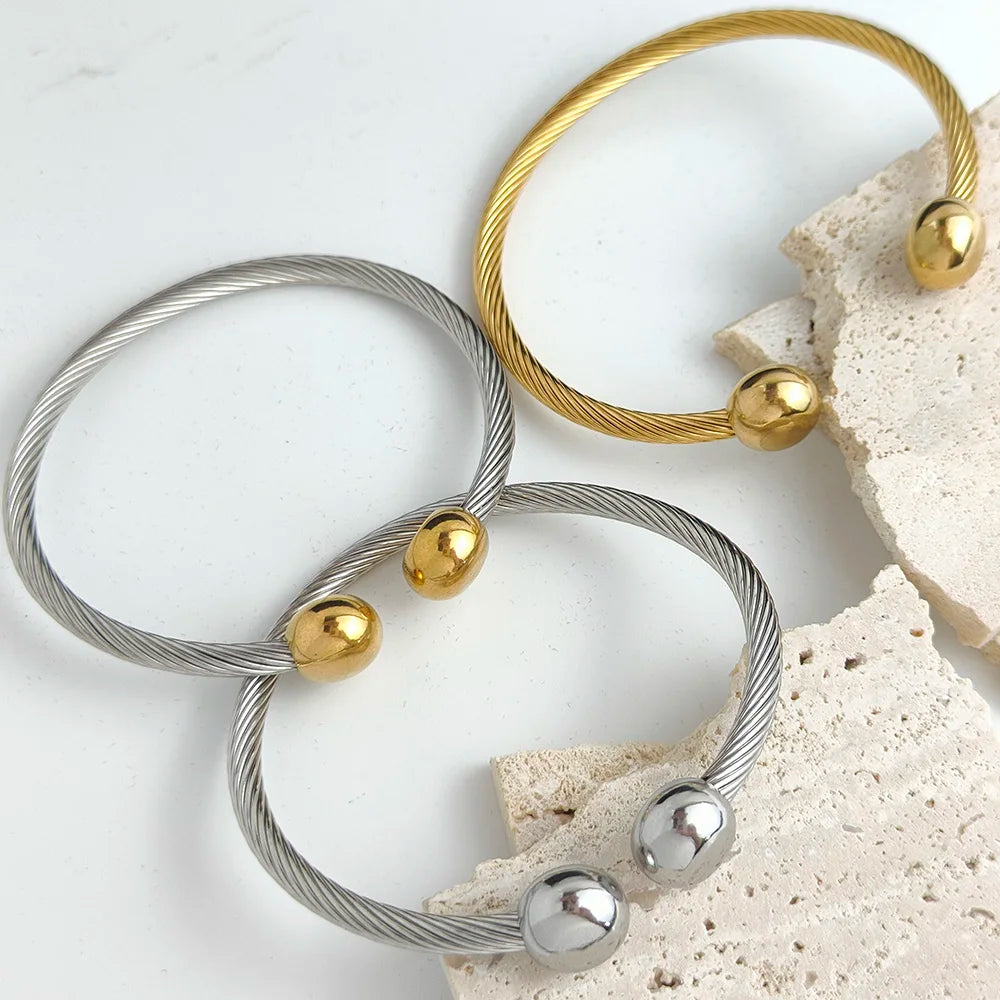 Luxus Edelstahl Geflochten Offen Männer Frauen Charm Manschettenarmband Gold Silberfarbene Kugel Schmuck Accessoires Armbänder Armreifen