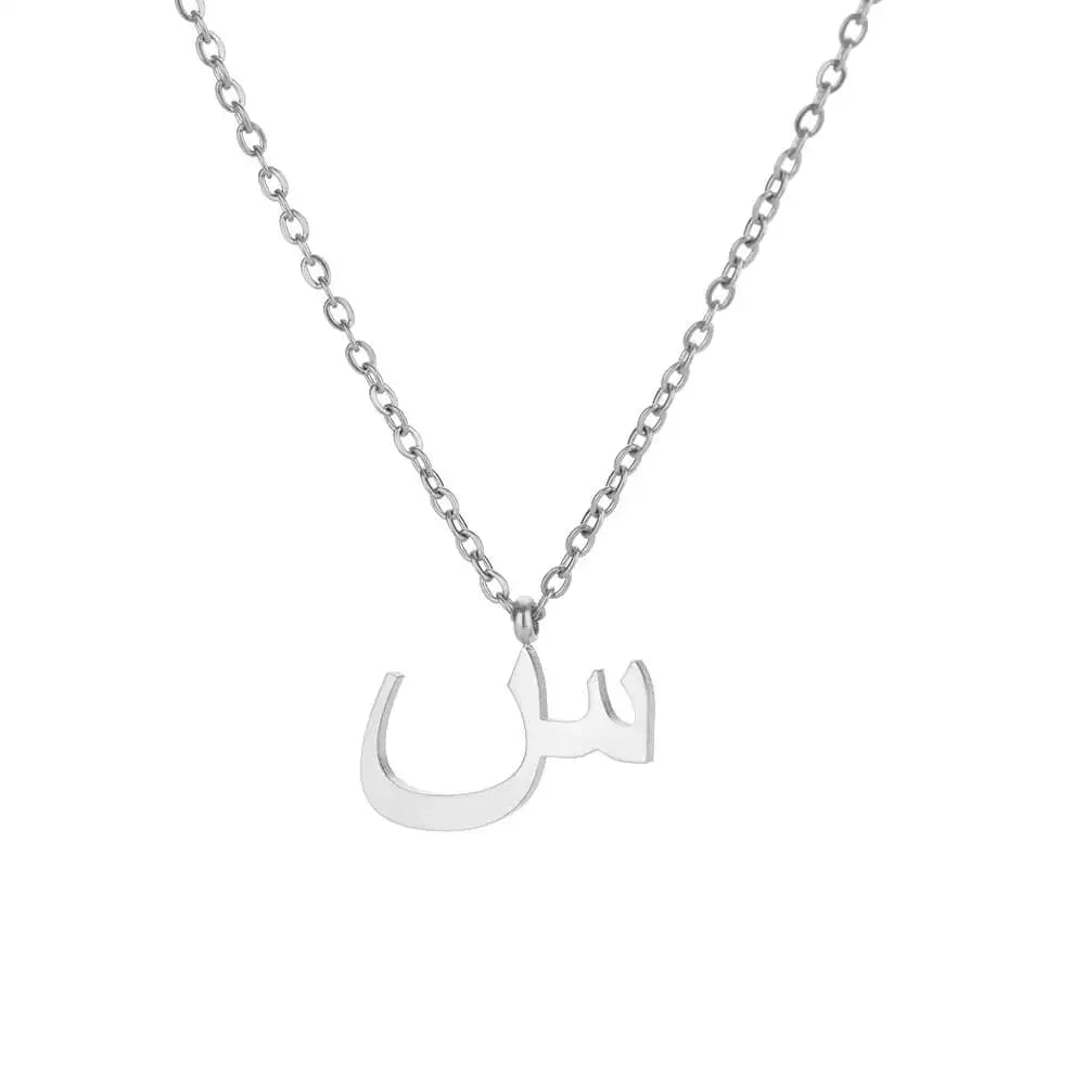 Collar con colgante de letras árabes para mujer, cadena inicial de acero inoxidable, gargantilla, collar, joyería de boda 2024, bisutería