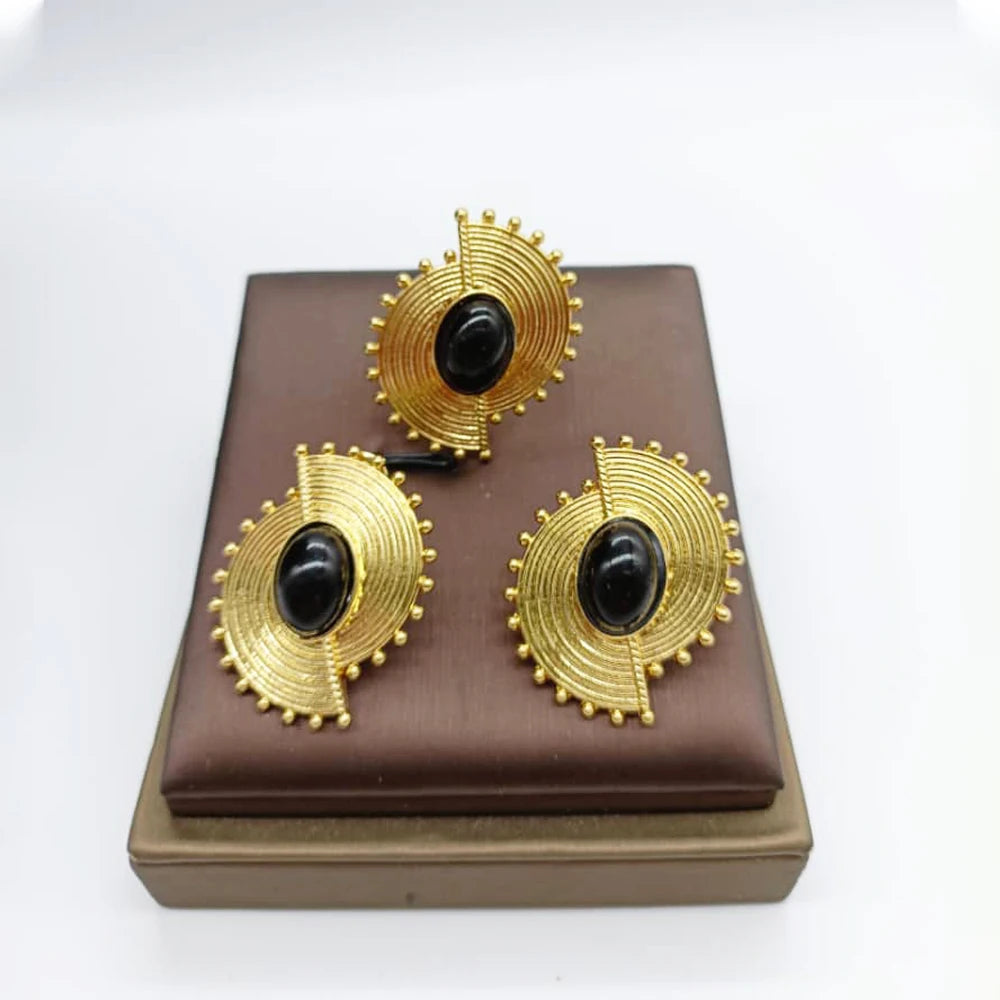 Afrikanisches Schmuckset für Damen Spiralform Neue Mode Lila Stein Ohrringe Fingerring Dubai Indischer Luxus Goldschmuck