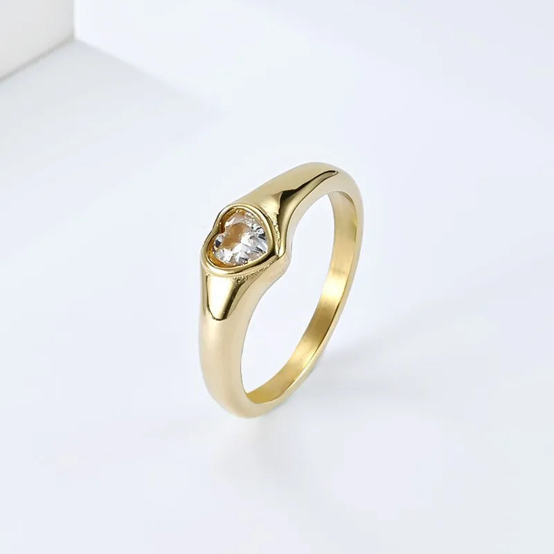 Edelstahl Herz Zirkonia Solitär Ring Ehering für Frauen Mädchen Größe 5-10