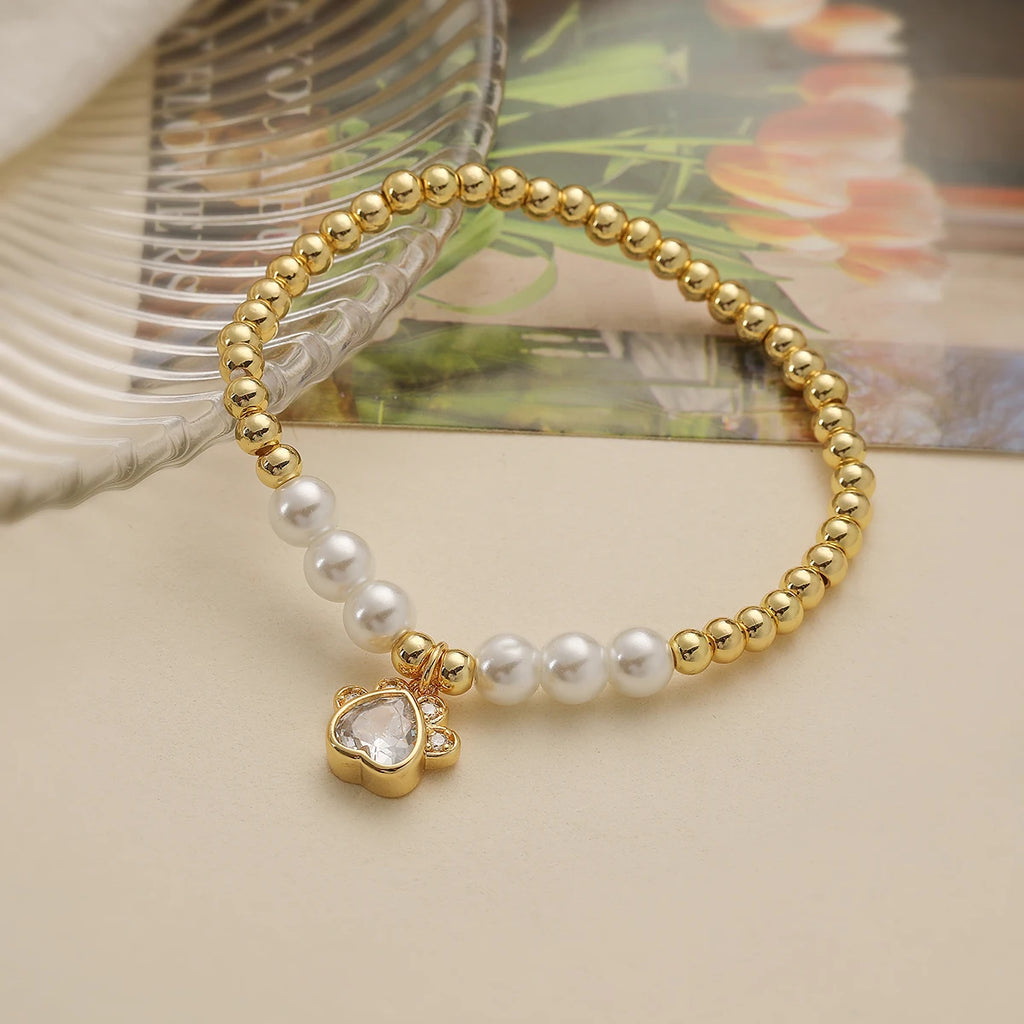 NEWBUY Non-Fading Gold Color Copper Jewelry AAA CZ Zircon Paw Charm Beads Bracelets For Women Party Jewelry