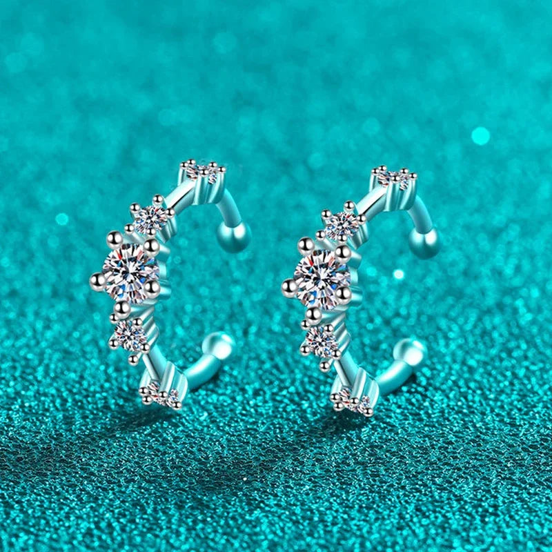 NeeTim Volle Moissanit-Clip-Ohrringe, Damen, Luxusqualität, Hip Hop Party, S925 Sterlingsilber, mit Weißgoldbeschichtung, Creolen
