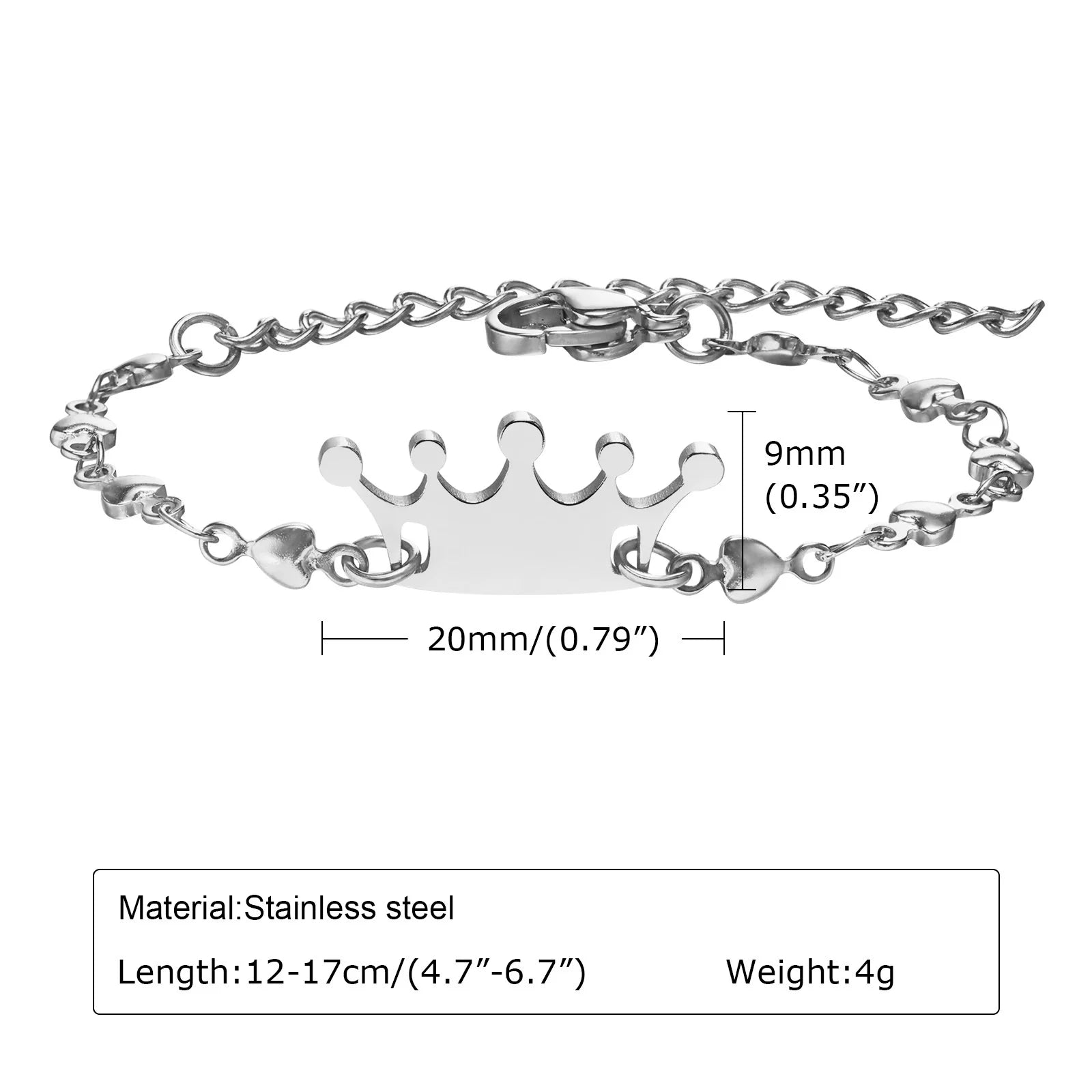 Individuelles personalisiertes Namens-ID-Armband für Mädchen und Jungen, Edelstahl-Gliederketten-Kronenarmband, nicht allergisch