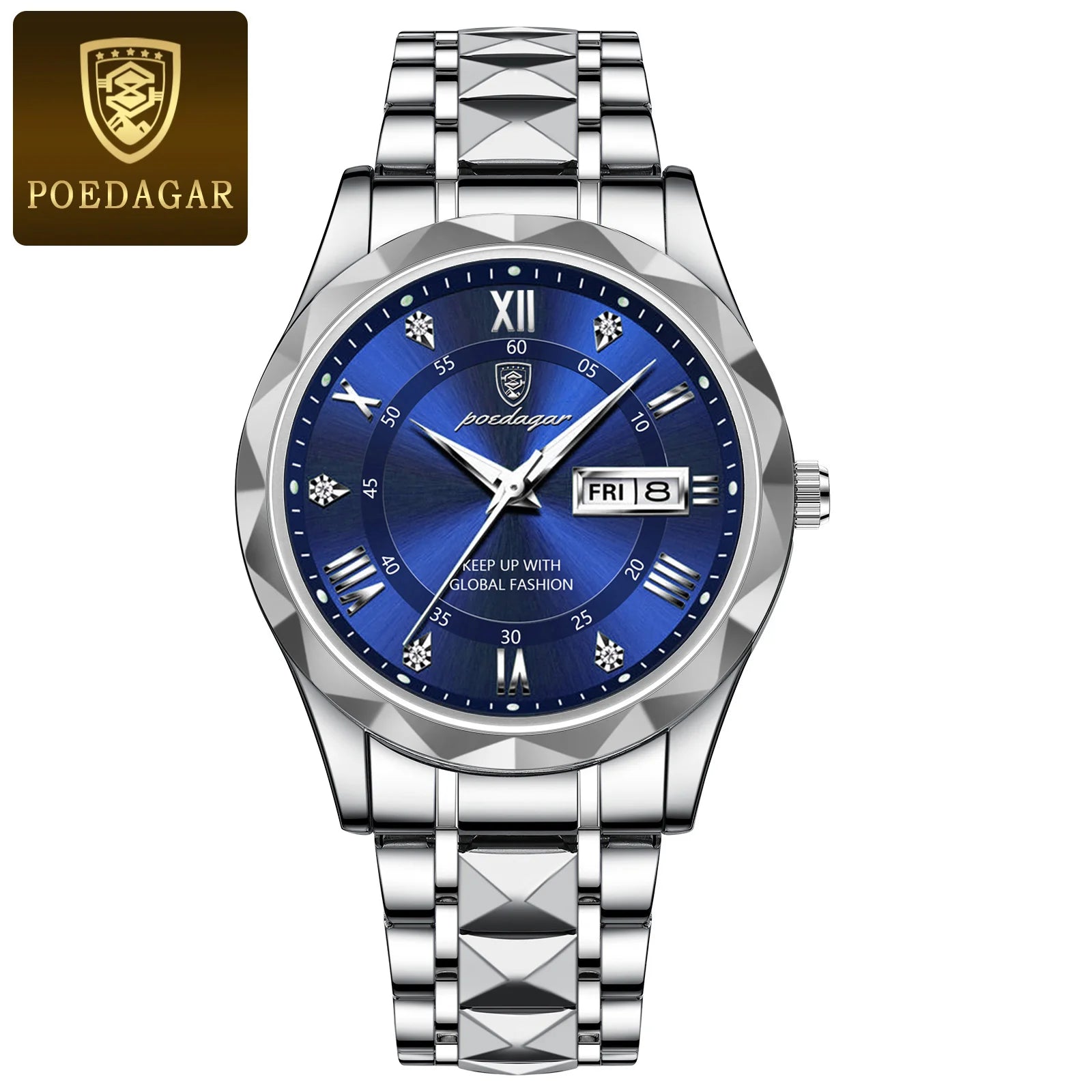 POEDAGAR Relojes de Lujo para Hombre, Impermeables de Acero Inoxidable, Luminosos, Reloj de Pulsera para Hombre, Fecha, Semana, Deportivo, Reloj de Cuarzo para Hombre, Reloj