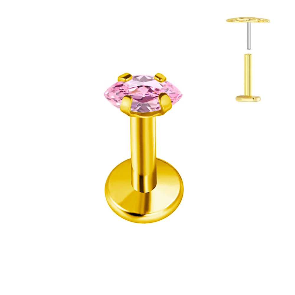 100 % G23 Titan Horse Eyes CZ Labret Piercing Push-in Multicolor Tragus Ohrstecker Gewindelos Knorpel Körperschmuck