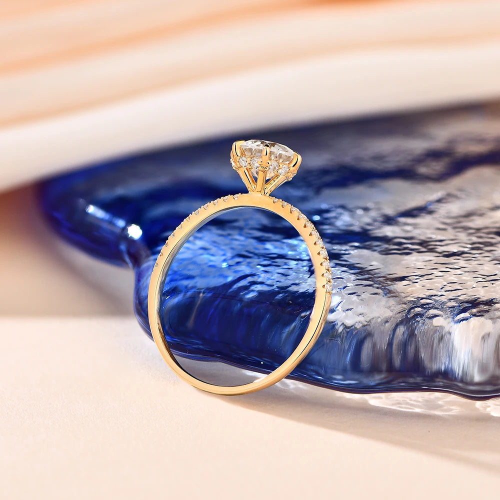 MINTYBOX 14K Gelbgold D Color Moissanit Ringe für Frauen Handgefertigt 6.5mm Reiner 10K Runder Verlobungsring Geschenk Edler Schmuck