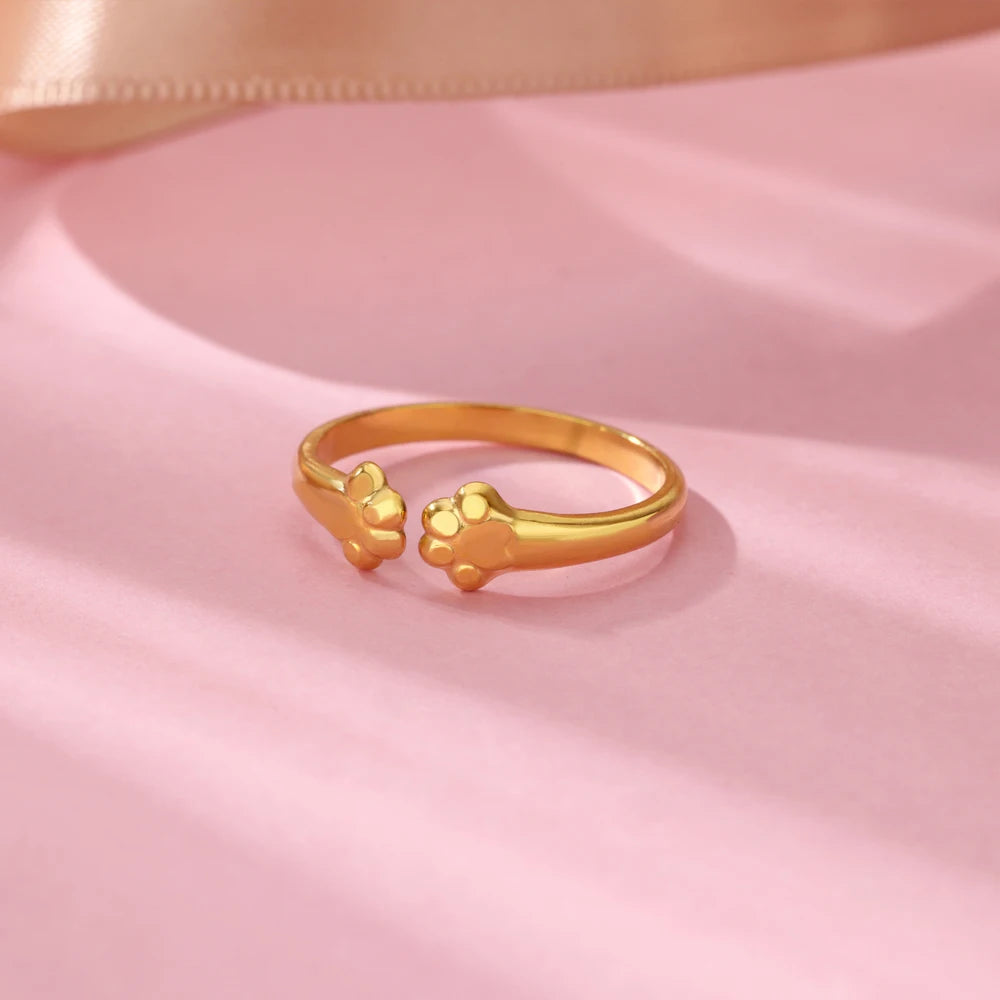 Niedliche Katzenpfoten-Offene Ringe Für Frauen Edelstahl Goldfarbe Temperament Tierfingerring 2025 Neue Mode Paarschmuck