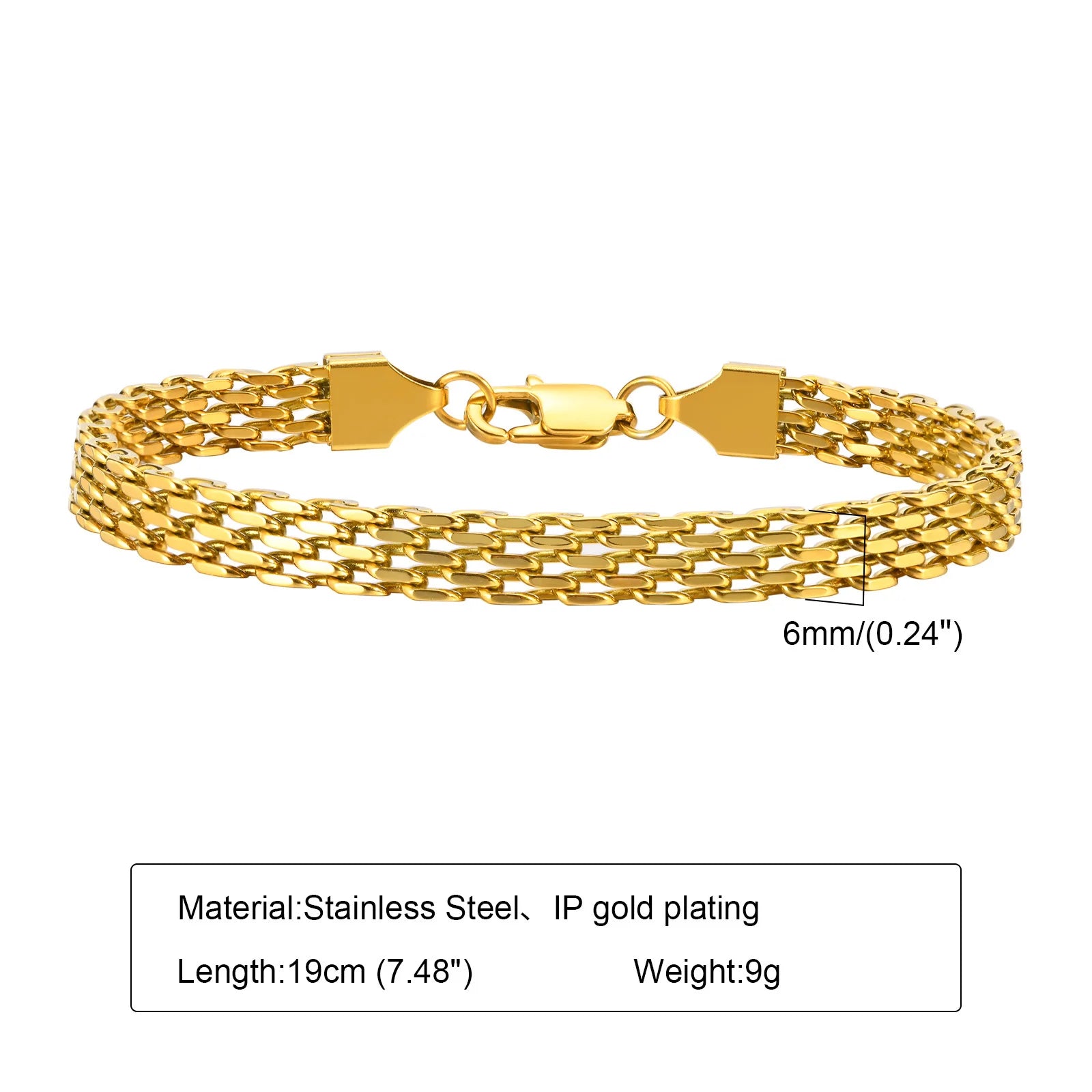 Auffälliges Edelstahl-Kettenarmband für Damen, Vintage 18k vergoldeter eleganter Schmuck