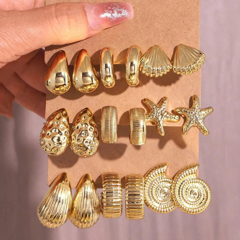 18 Teile/Set Mode Wassertropfen Ohrringe Für Frauen Vintage Übertreibende Geometrische Twist Creolen Personalisierte Schmuckgeschenke Neu