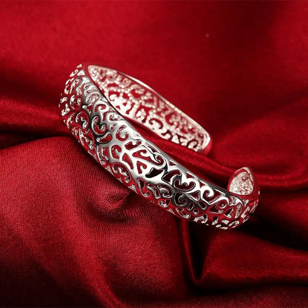 Trendige 925 Sterling Silber Armreifen Armband Anhänger Süße Offen für Frauen Mode Schmuck Verstellbare Größe Manschette Hochzeit Party
