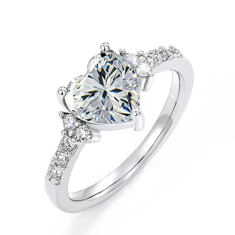 925 Sterling Silber Funkelnde Zirkon Weiß Lila Elegante Liebe Herz Ringe für Frauen Party Verlobung Hochwertiger Edelschmuck