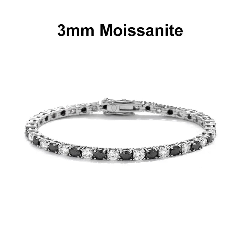 NeeTim Schwarz-Weiß alle Moissanit Tennisarmbänder für Damen und Herren, s925 Sterling Silber vergoldet Weißgold Hip Hop Armband