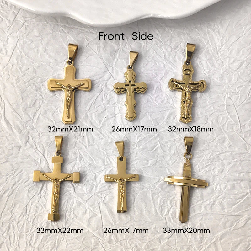 Colgante de cruz de Jesús de acero inoxidable chapado en oro de 18 quilates, elegante joya con símbolo cristiano para hombres y mujeres, acento para vestimenta de iglesia