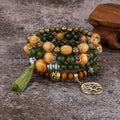 4 Stück Bohemia Lebensbaum Charm Perlenarmband Set für Damen Handgemachte Holzperlen Kette Armreif Weiblicher Boho Schmuck