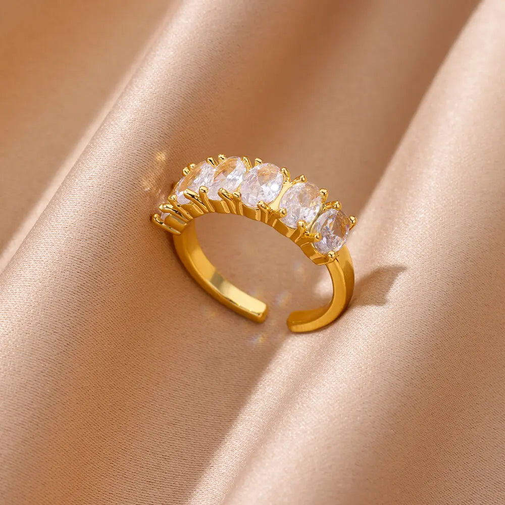 Zirkon Geometrische Herzringe für Damen Edelstahl Goldfarbe Ehering Luxuriöser Ästhetischer Schmuck Paar Geschenk 2025