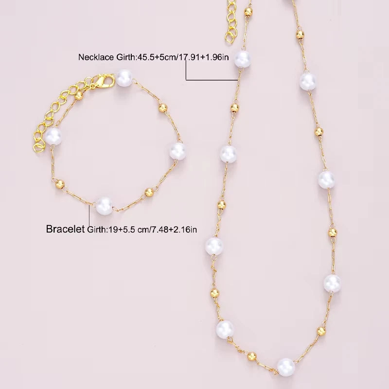 2 Pcs Exquisite Gold Color Bohemian Jewelry Set for Women Fashion Pearl Cross Pendant Necklace Bracelet Set Casual Jewelry Gifts