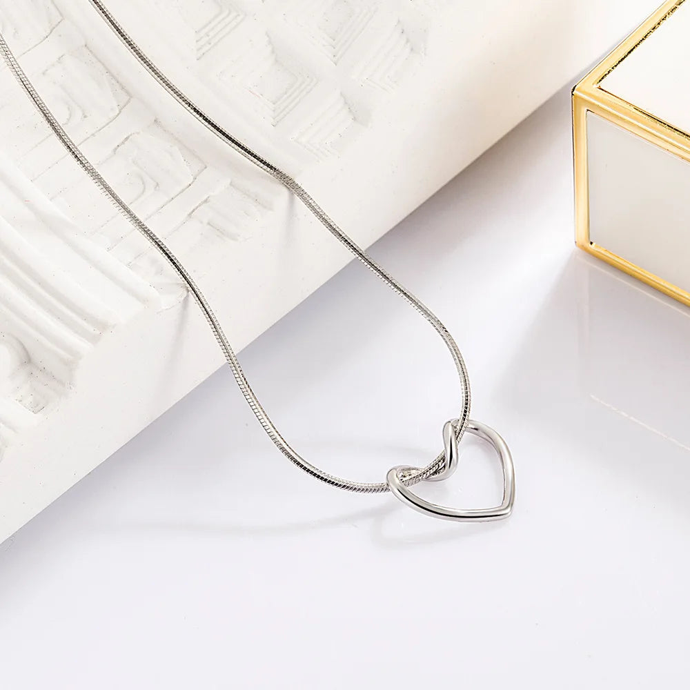Collares con cadena de serpiente y corazón de línea de plata de ley 925 para mujer, joyería de lujo vintage al por mayor, Argent 925