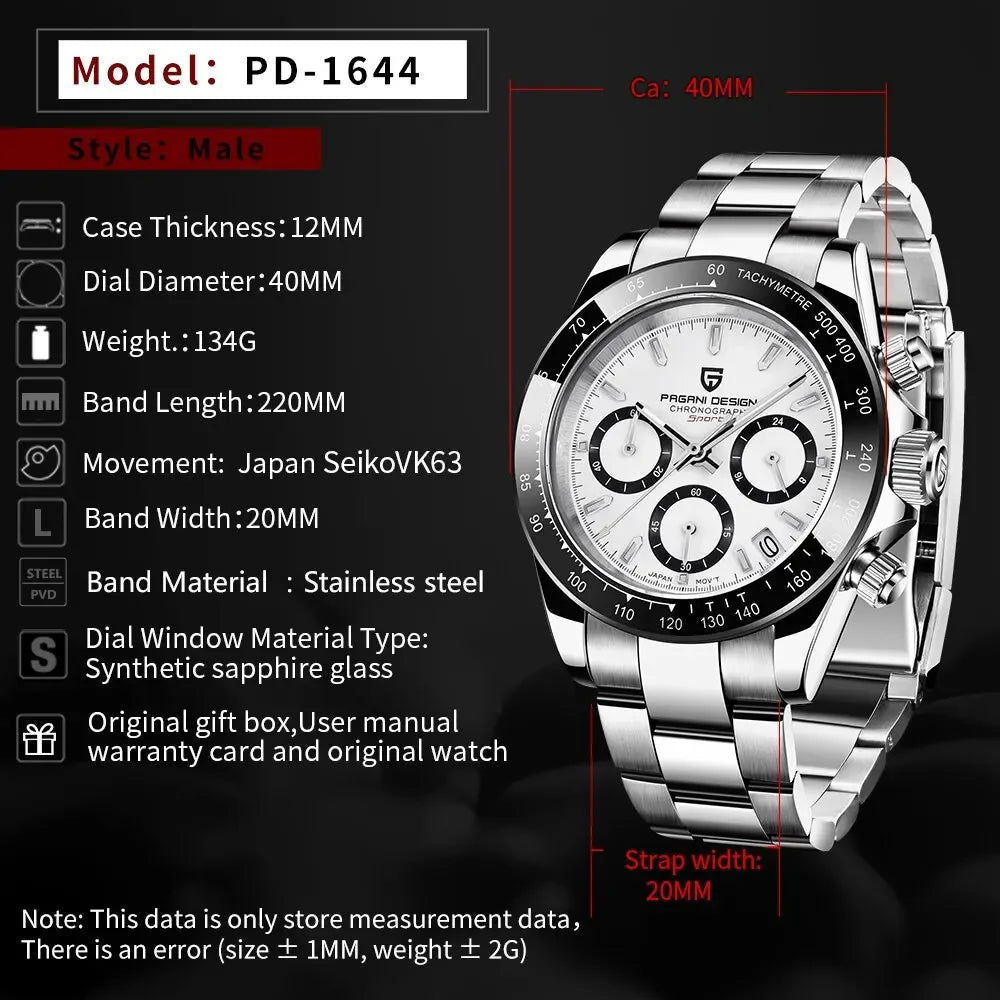 PAGANI DESIGN Nuevo Reloj de Pulsera de Cuarzo para Hombre con Bisel Cerámico, Lujoso Cristal de Zafiro, Cronógrafo, Resistente al Agua 100m, Relojes de Acero Inoxidable para Hombre