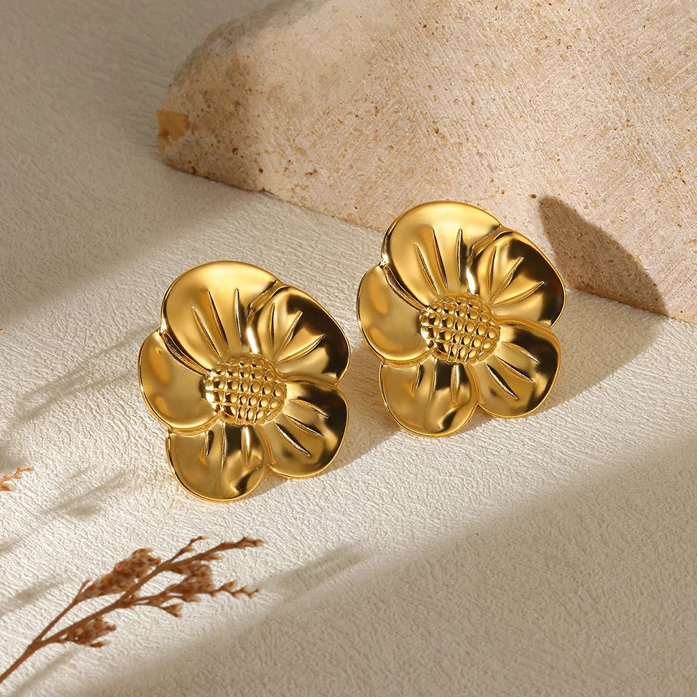 Pendientes de acero inoxidable con flor geométrica para mujer, aretes dulces con forma de girasol, chapados en oro, joyería para perforación de orejas, accesorios de boda, regalos