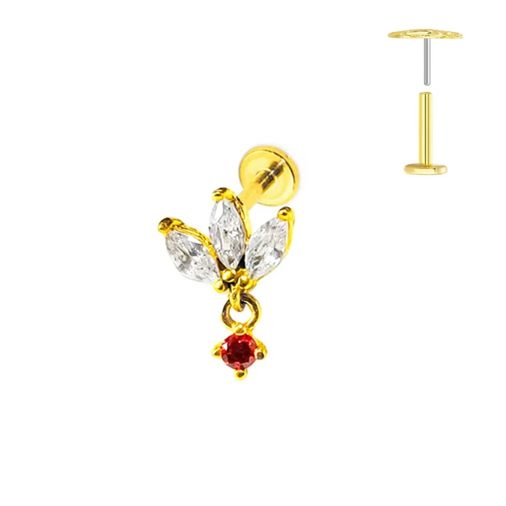 Pendiente de cartílago sin rosca con colgante de luna y estrella de titanio G23 para piercing labret con cono puntiagudo