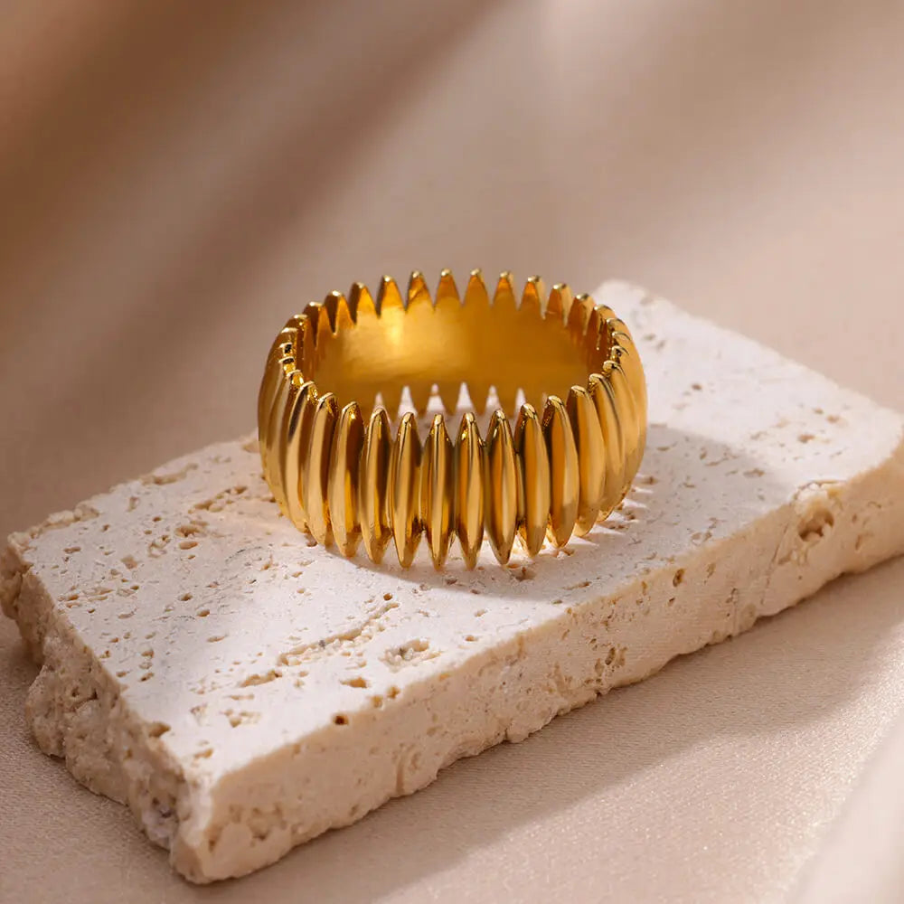 Edelstahl Geometrische Streifenringe für Damen, trendiger vergoldeter geometrischer Fingerring, Punk Weihnachtsfeier Schmuckgeschenk