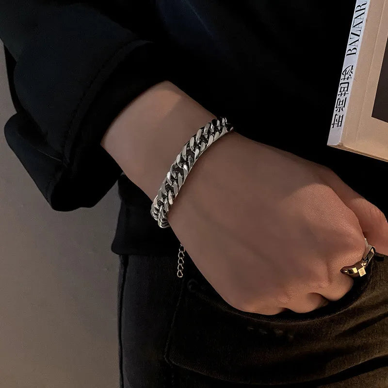 Neue trendige kubanische Kette Herren Armband Klassische Edelstahl Silber Farbe Breite Kette Armband Für Frauen Mode Schmuck Geschenke