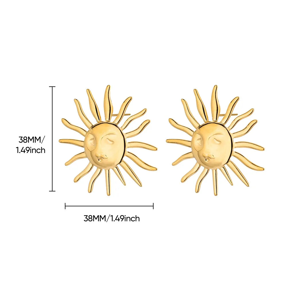 Retro Faden Sonnenohrringe für Damen Goldfarbene Edelstahl Geometrische Ohrringe Hip Hop Party Schmuck Geburtstagsgeschenke