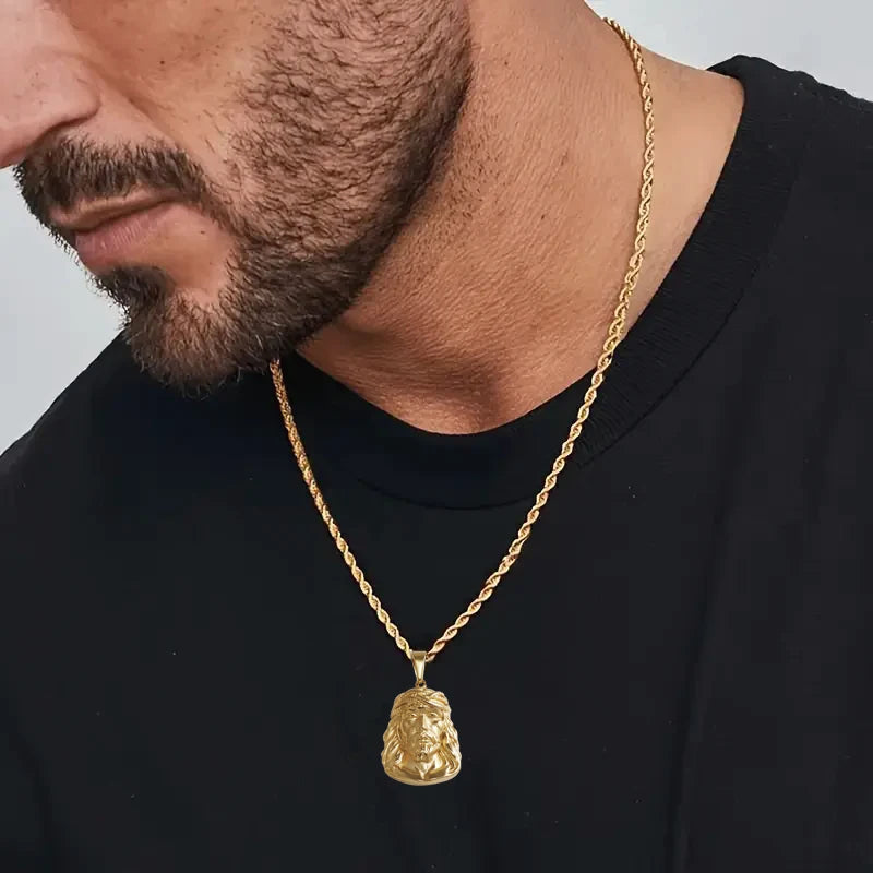Colgante de Jesús de acero inoxidable chapado en oro de 18 quilates - Estilo clásico Hip Hop, regalo ideal para hombre para uso diario