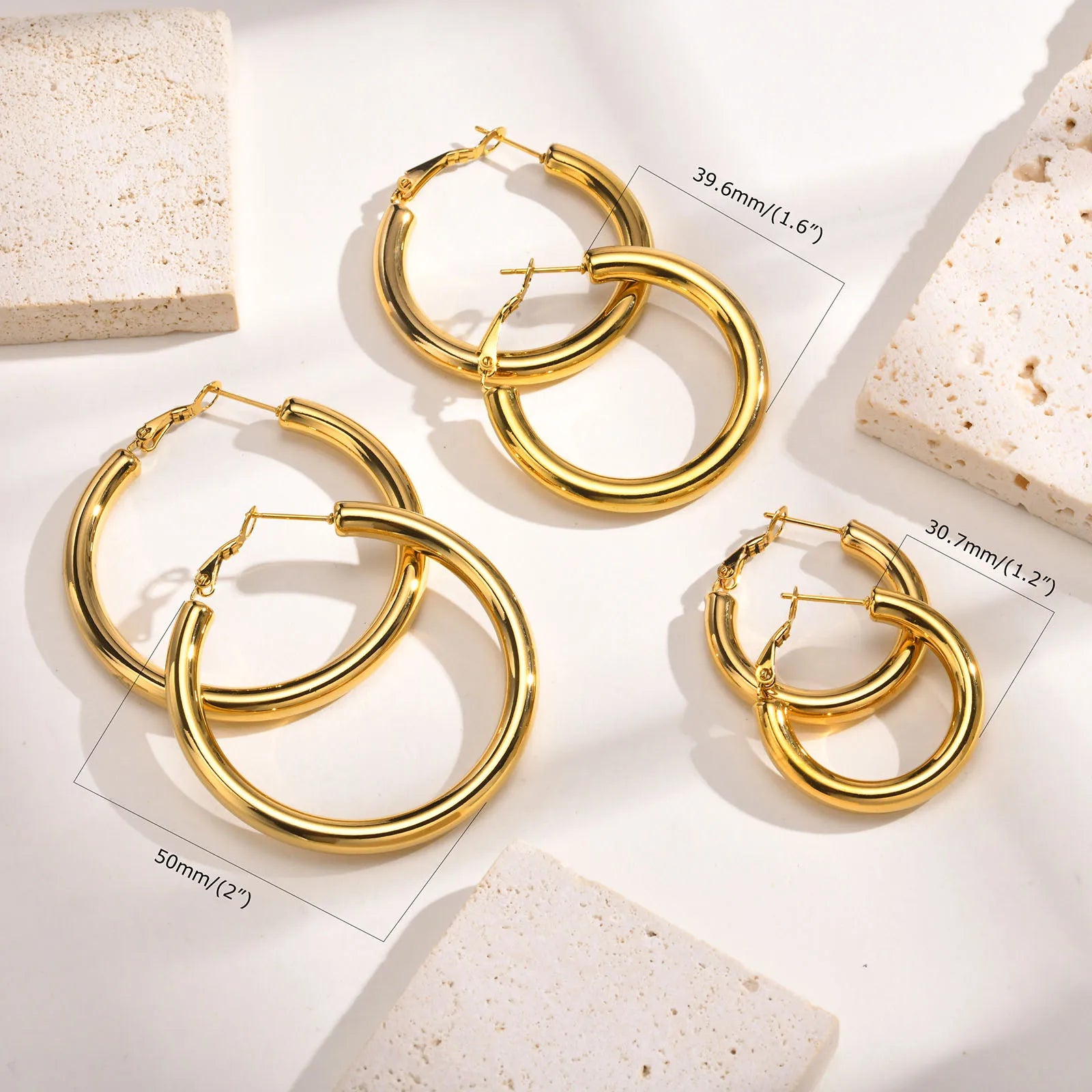 30/40/50mm Kreisförmige Creolen für Damen, Klassische Edelstahl 18k Vergoldete Minimalistische Schmuck Hypoallergen