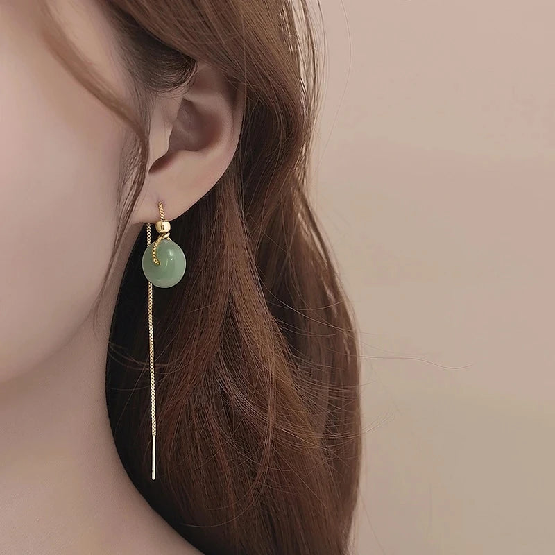 VENTFILLE Pendientes de Oro Hetian Jade para Mujer, Joyería Redonda Verde, Regalo para Niñas, Envío Directo al por Mayor