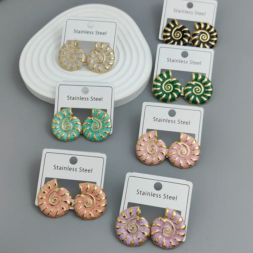 Kreative muschelfarbene Emaille-Edelstahl-Ohrringe, wasserdichte und rostfreie Damenohrringe, Partyschmuck