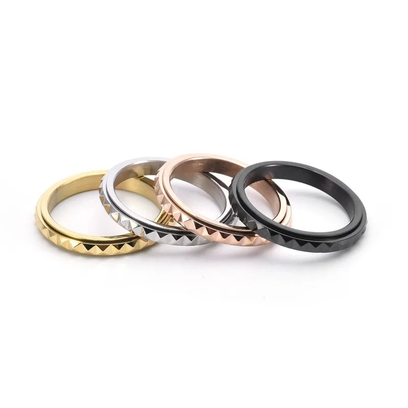 3mm dünner Edelstahl Pyramiden-Spinner-Ring Ehering für Frauen und Mädchen Größe 5-12