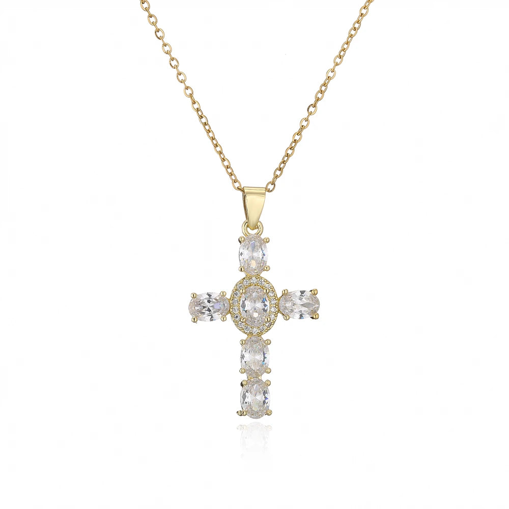 NEWBUY Classic Design Cross Pendant Necklace For Women 2026 Hot Sale Luxury AAA Cubic Zirconia Crystal Christian Jewelry Gift