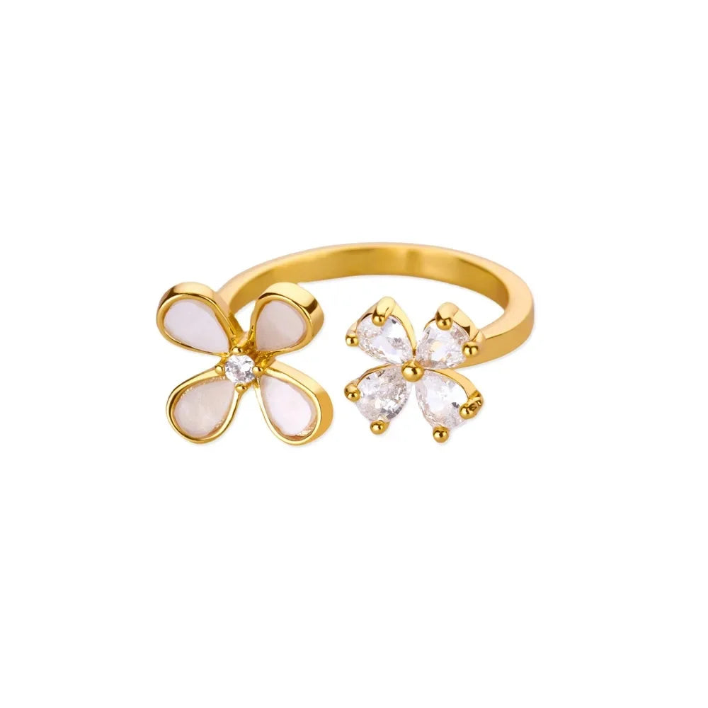 Luxus Zirkonia Schmetterlingsblumenringe für Frauen Edelstahl Goldfarbe Günstiger Ring Mode Hochzeits-Paar y2k Schmuck anillos