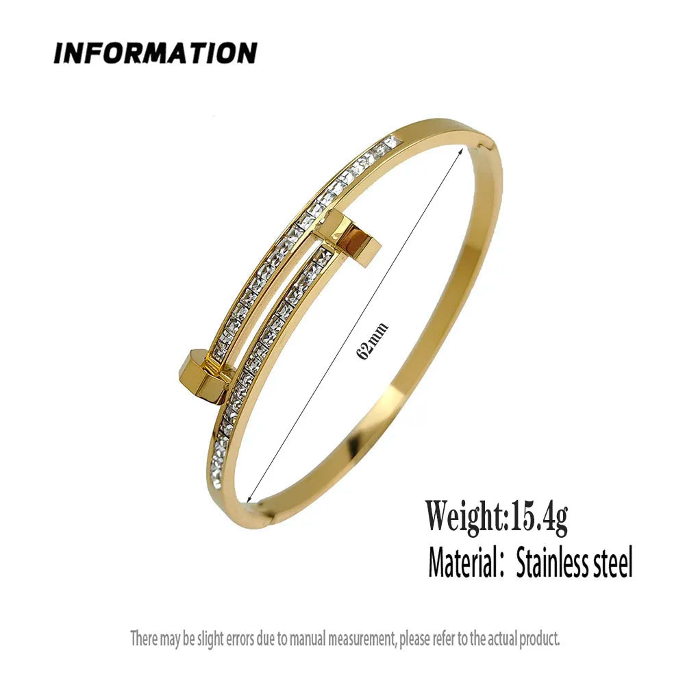 Neues Nagel Zirkon Edelstahl vergoldetes Armband 18K, hochwertiges wasserdichtes Pärchenarmband, Geschenk für die Ehefrau