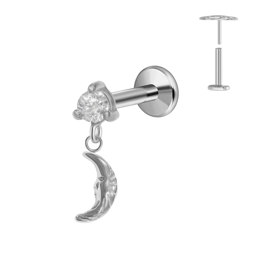 ASTM F136 G23 Titan Blumen Mond Stern Labret Piercing Push In Ohrringe Tragus Threadless Flat Back Piercing Körperschmuck