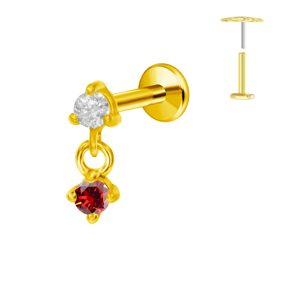 Pendiente de cartílago sin rosca con colgante de luna y estrella de titanio G23 para piercing labret con cono puntiagudo