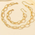 2 PCS Set Gold Color Link Chain Necklace Bracelet Set Punk Bracelet Big Link Chain Dubai Africa Party Jewelry Set Gift FOr Women