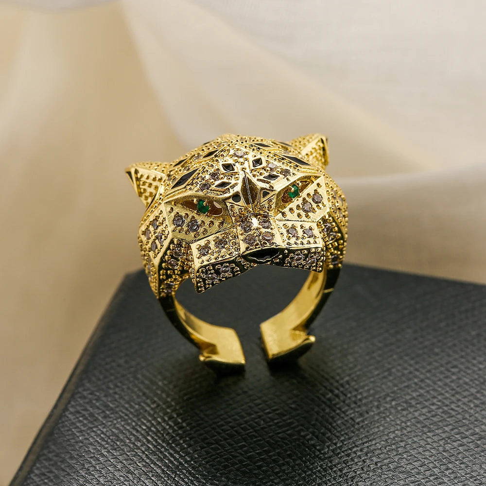 NEWBUY Hochwertiger Modeschmuck Großer Tierring für Frauen Mädchen Party Schmuck Goldfarbe Zirkon Leopard Offener Ring Großhandel
