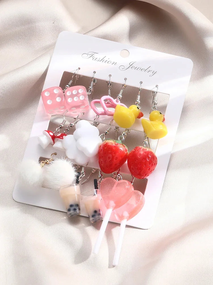 Cartoon Tier Ohrringe Set für Frauen Neue Y2K Mädchen Niedliche Bunte Geometrische Acryl Ente Liebe Drop Ohrringe Trendy Schmuck Geschenke
