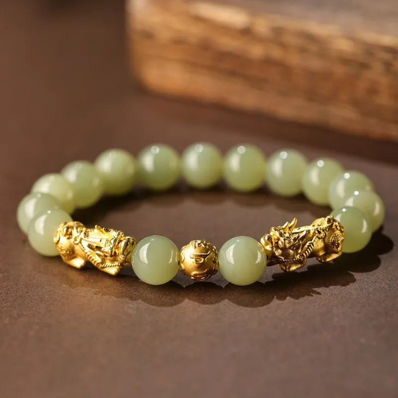 1 Stück Armband im chinesischen Stil Hotan Jade Pi Xiu Chinesisches mythologisches Element Pixiu-Armband Auf der Suche nach Wohlstand Gebetszubehör