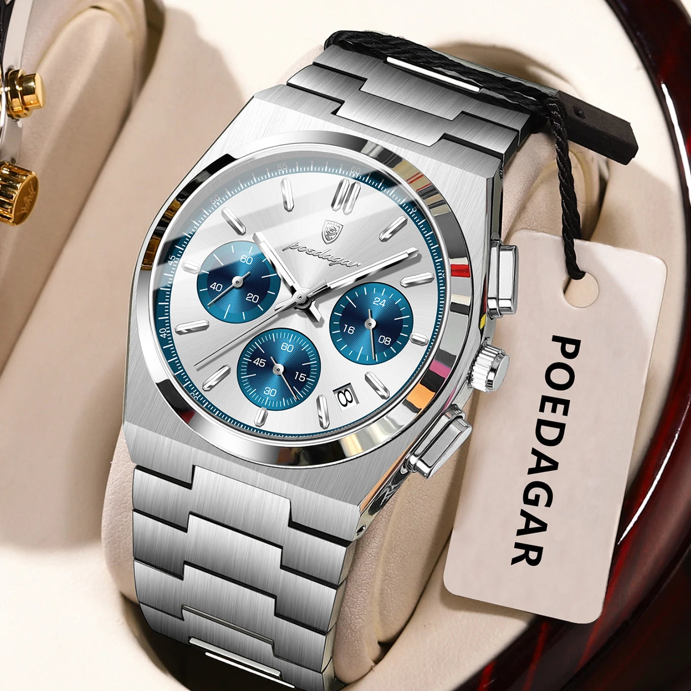 POEDAGAR Reloj de Lujo para Hombre Cronógrafo Fecha Acero Inoxidable Deporte Reloj de Pulsera para Hombre Impermeable Luminoso Moda Relojes de Cuarzo para Hombre