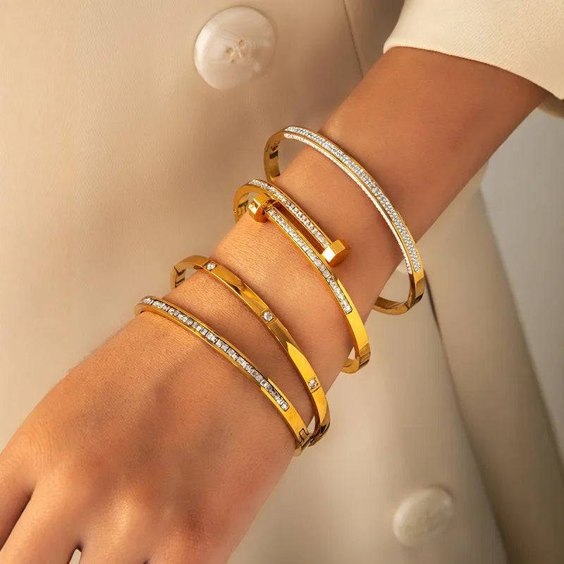 Modisches minimalistisches Nagelarmband mit Sternenhimmel-Diamanteinlage, farbecht, vielseitig, Edelstahlarmband