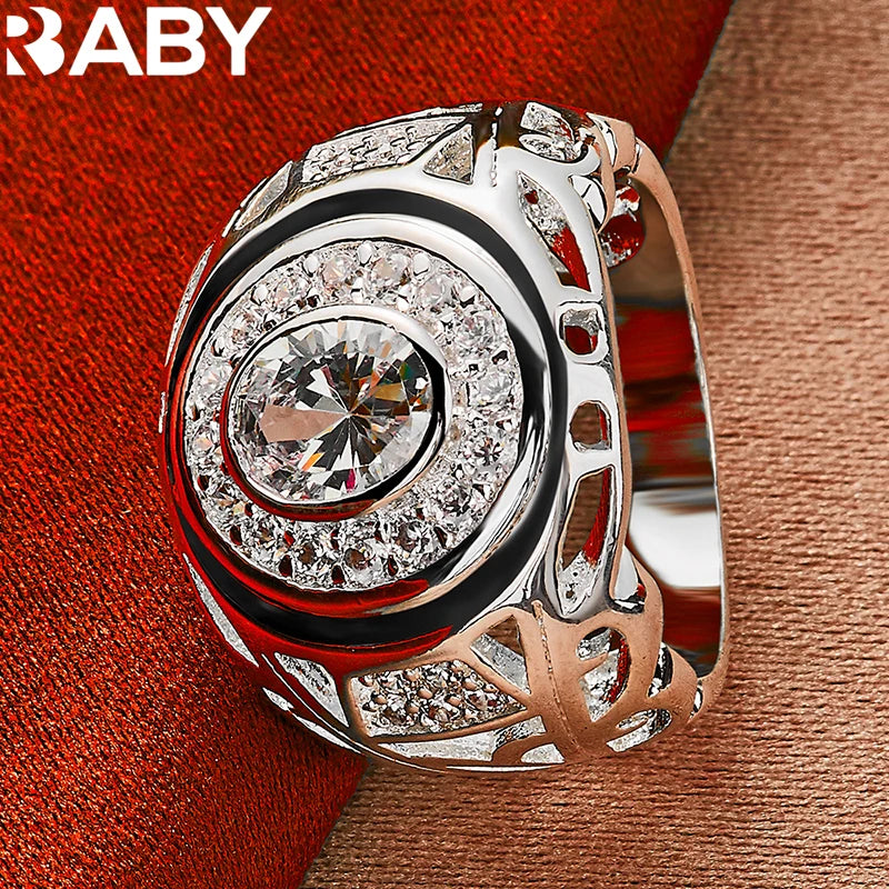 925 Sterling Silber Ringe der Größen 6-10 für Damen und Herren, runder großer Zirkonring, Mode-Hochzeits-Verlobungs-Charms, Party-Feinschmuck