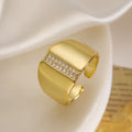 NEWBUY Luxury AAA Cubic Zirconia Inlay Copper Wedding Jewelry Gold Color Statement Geometric Shape Open Design Rings For Women