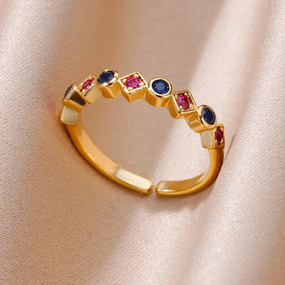 Bunte Zirkonringe für Damen Goldfarbe Edelstahl Mode Cubic Zirkonia Ring 2023 Trend Ästhetischer Hochzeitsschmuck Geschenk