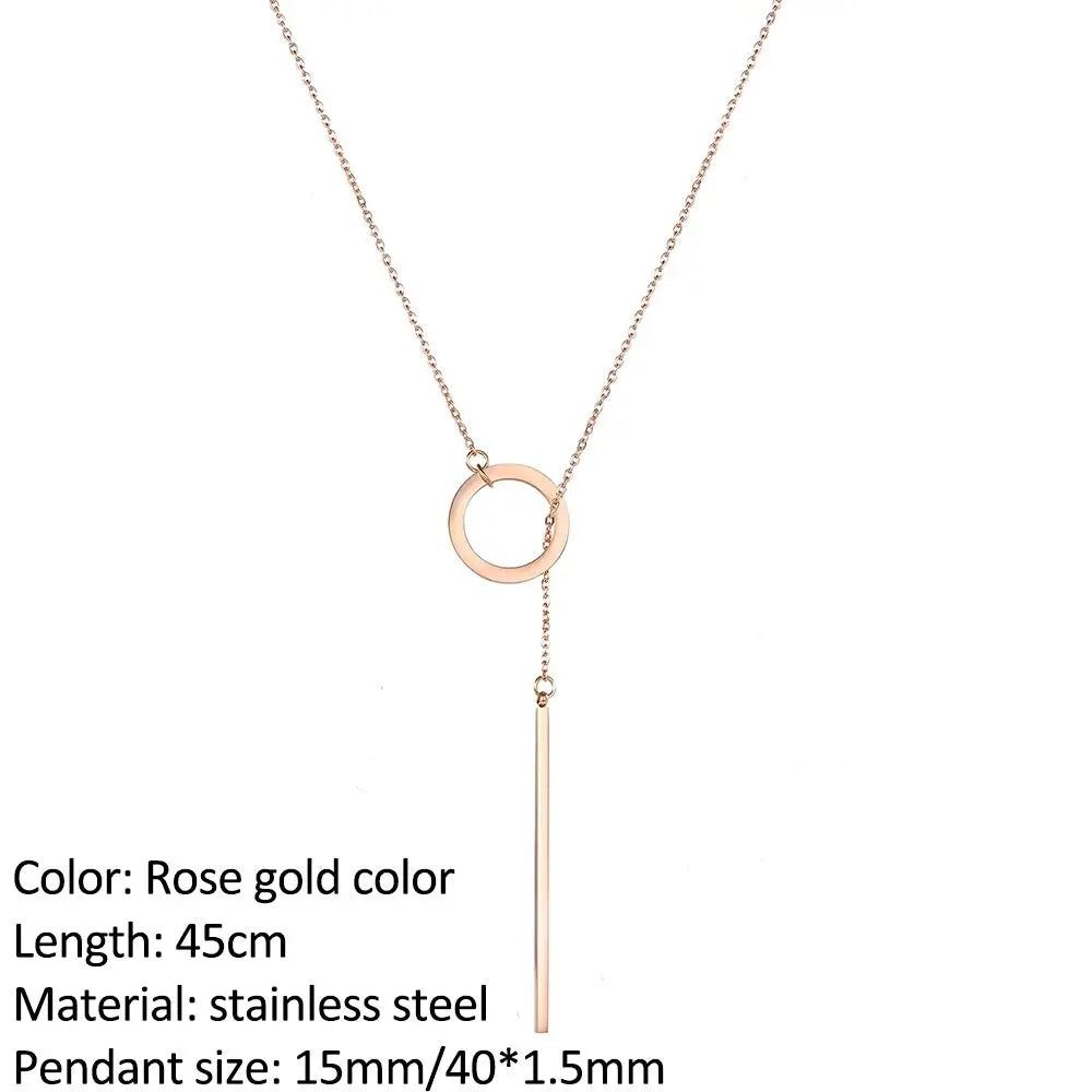 SUNIBI Vertical Bar Pendant Necklaces Stainless Steel Simple Long Lariat Chain Minimalist Dangle Necklace for Women Jewelry Gift