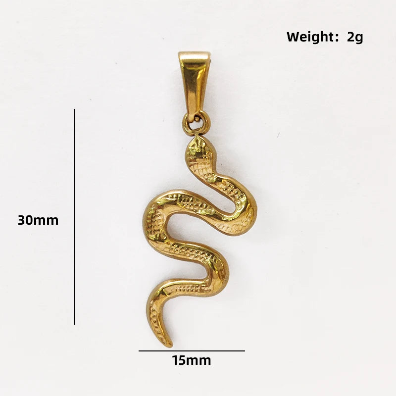 Collar con colgante de serpiente de acero inoxidable - Chapado en oro de 18 quilates, diseño sencillo, dijes de acero inoxidable, joyería de animales para hombres y mujeres