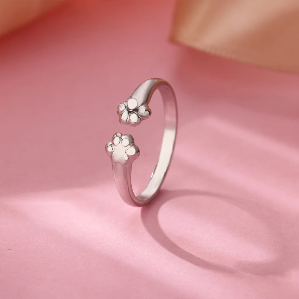 Niedliche Katzenpfoten-Offene Ringe Für Frauen Edelstahl Goldfarbe Temperament Tierfingerring 2025 Neue Mode Paarschmuck